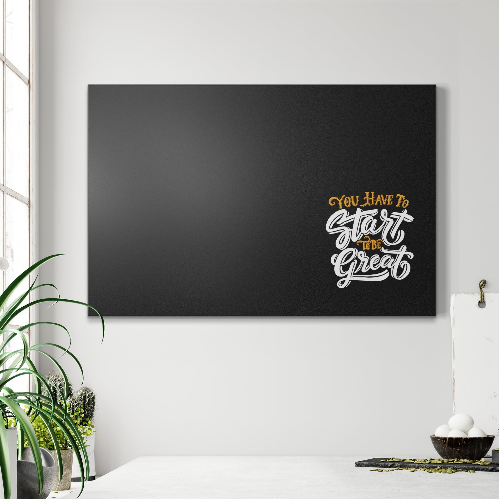 DEQORI Magnetyczna tablica do pisania kredą z nadrukiem UV | motyw "Ohne Start keine Ziel" | prostokątna tablica o wymiarach 90 x 60 cm | metalowa tablica kredowa do pisania – dekoracja ścienna do