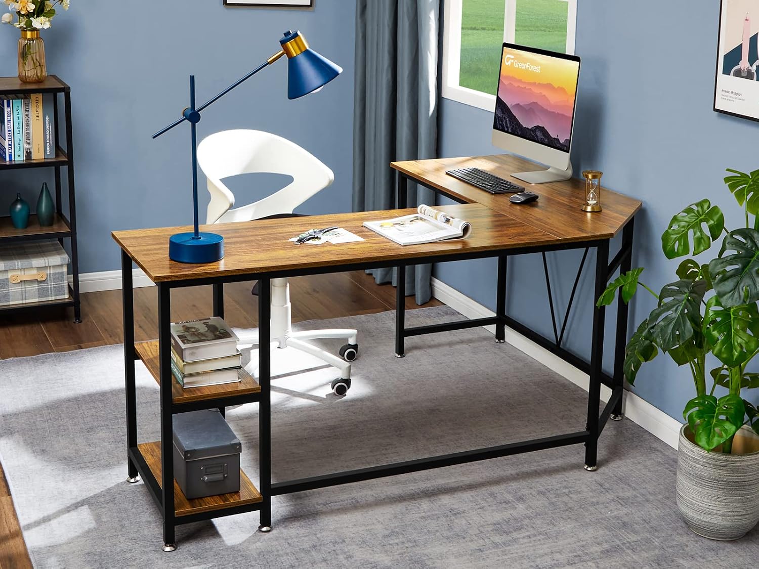 Adjustable foot pads on desk legs