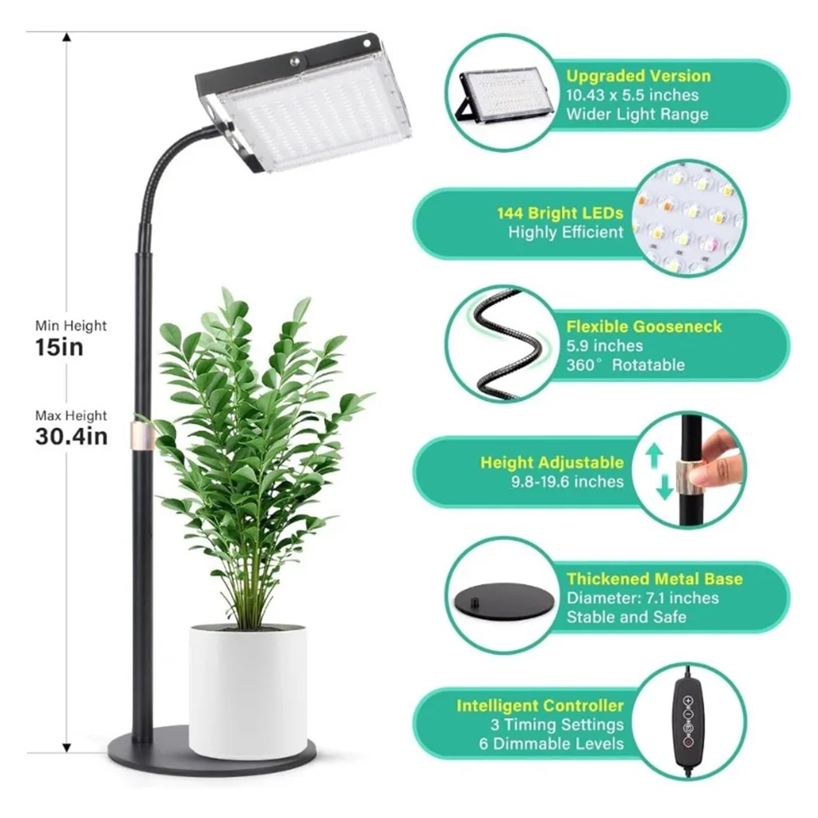Oświetlenie do uprawy roślin domowych, 144 diod LED o pełnym światła, duża lampa biurkowa z timerem 4H/8H/12H Oświetlacz ogrodniczy