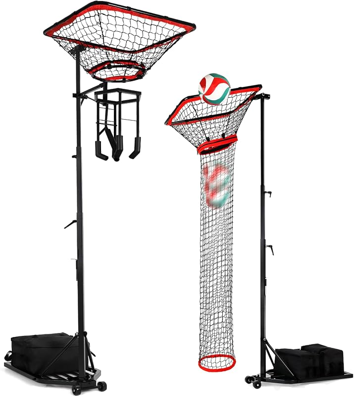 AugFir Volleyball Setter & Spike Trainer, Adjustable Height 93"-126" Volleyball Trainer, Solo Practice Tool for Indoor & Outdoor Use Spiking & Drills, with 88LBS Sandbag Base