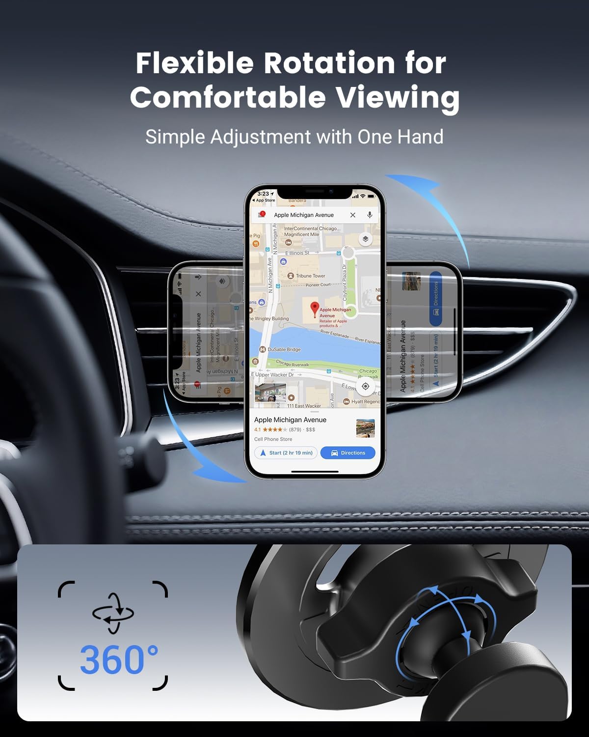 Vent Phone Holder for Your Car, Magnetic Air Vent Mount 360° Rotatable with Metal Ring, One-Hand Use for iPhone 16/15/14/13/12 (4.3-7.6") Non-Blocking View