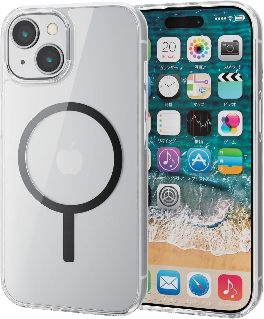 Elecom PM-A23AMAG02WH iPhone 15 Case, Magnet, Built-in Magnet, Strap Hole, Compatible with Wireless Charging (Magnetic Suction Type Only), White