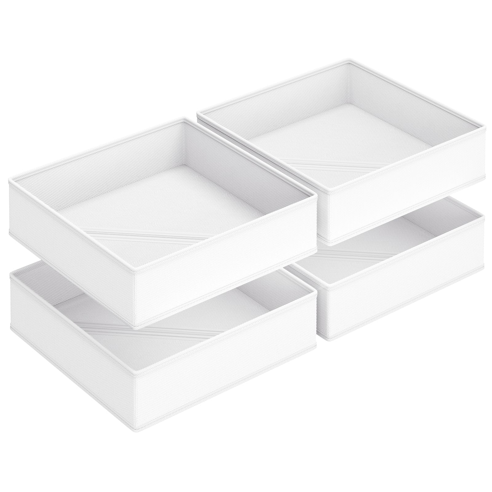 DIMJ White Large Drawer Organiser, 4 Pack Wardrobe Storage Cubes