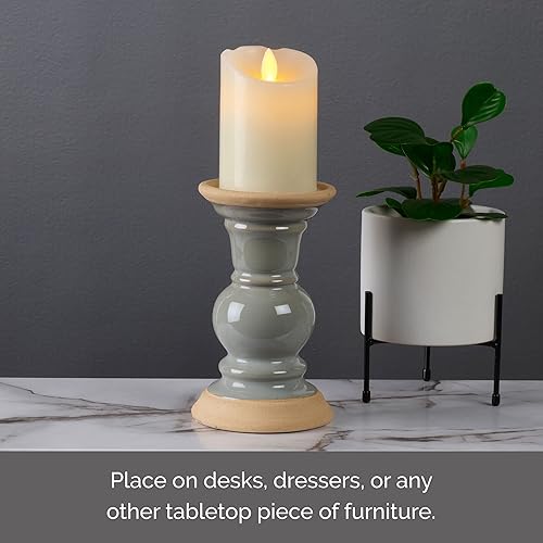 Miniatura 4 de Elements Portavelas de cerámica gris de 4.29 x 4.29 x 7.13 pulgadas, acabado ligeramente envejecido, para uso con velas de pilar sin llama o cera de