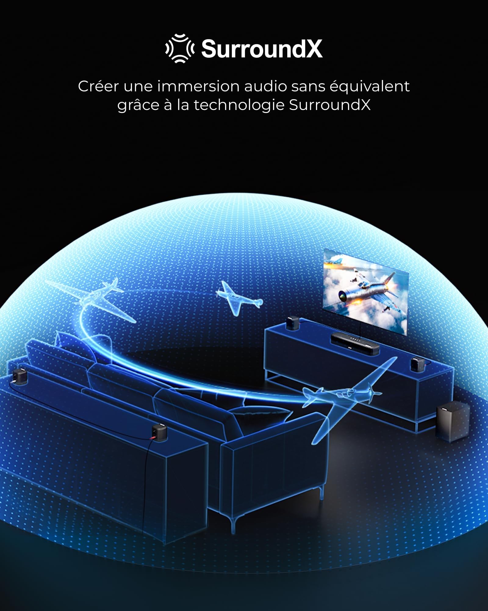 ULTIMEA 7.1 Canaux Barre de Son avec Dolby Atmos, Système de Son Surround avec 4 Haut-parleurs Surround, Barre de Son TV avec APP, Soundbar avec Caisson de Basses pour Home Cinéma, HDMI eARC, Aura A60