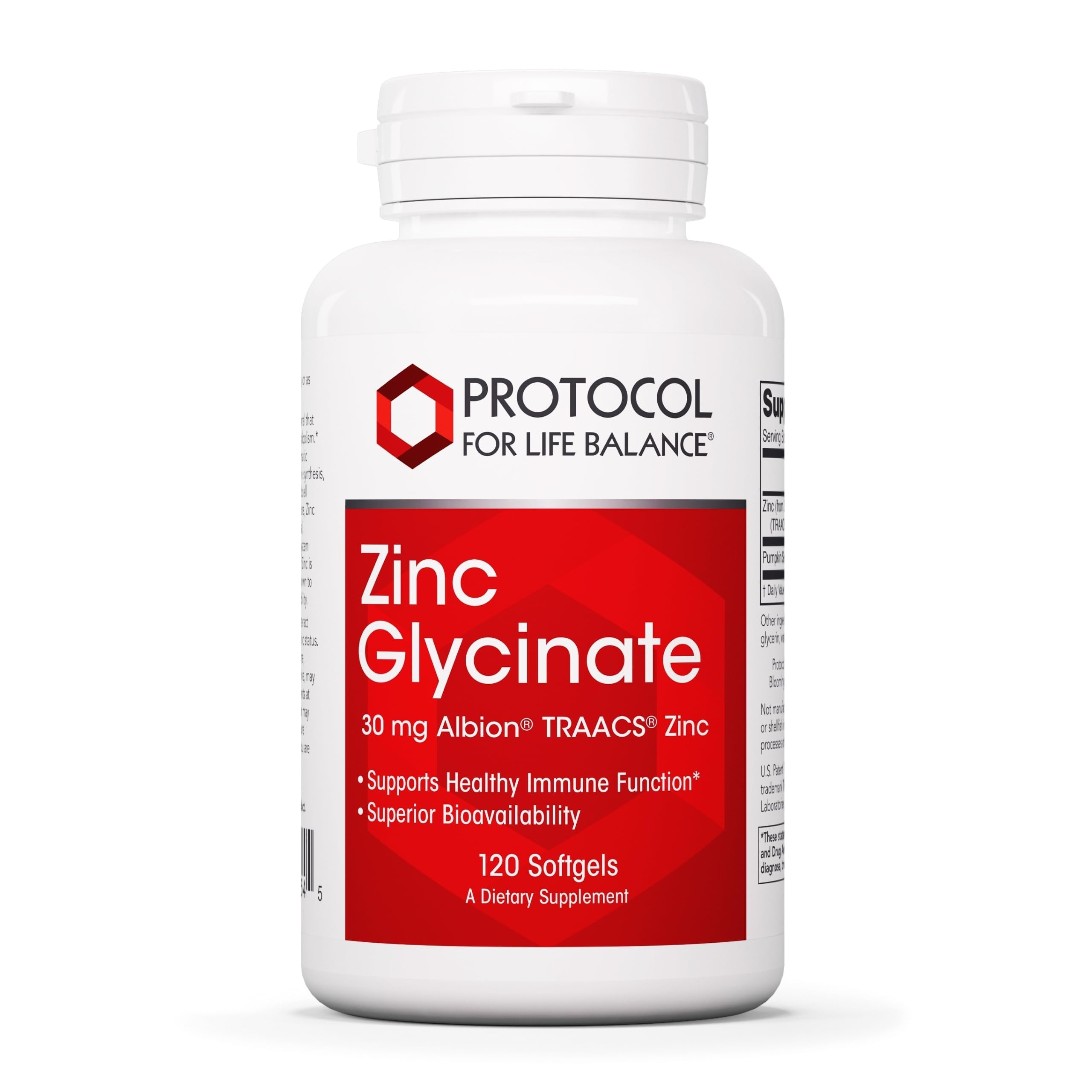 Protocol for Life Balance Zinc Glycinate 30mg, 120 Softgels