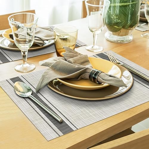 Miniatura 5 de Juego de 6 manteles individuales tejidos resistentes al calor para mesa de cocina, interiorexterior, vinilo tejido lavable, lavable, juego de 6