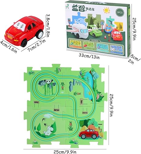 Miniatura 7 de Carrito eléctrico de ensamblaje de bricolaje, juego de pista de rompecabezas para niños pequeños con vehículos, juguetes de construcción de