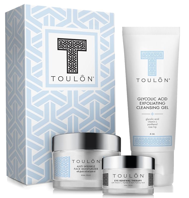 Kit de cuidados faciais TOULON com limpador de ácido glicólico, hidratante e creme para a região dos olhos