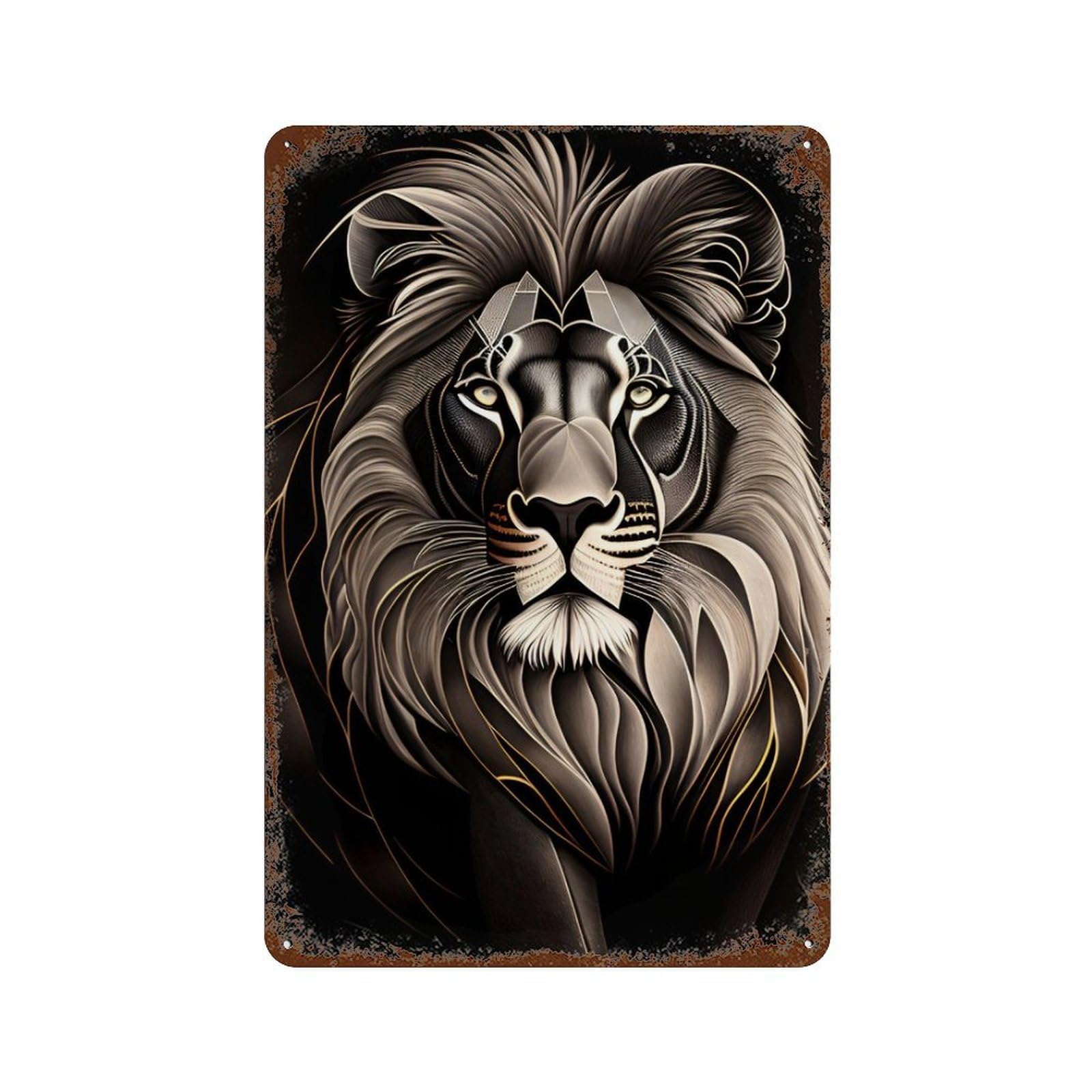 Rusty Metal Tin Sign Lion Head Art Print 11.8"x7.9", Classic Wall Plaque for Cafe, Home Bar And Lounge Decor