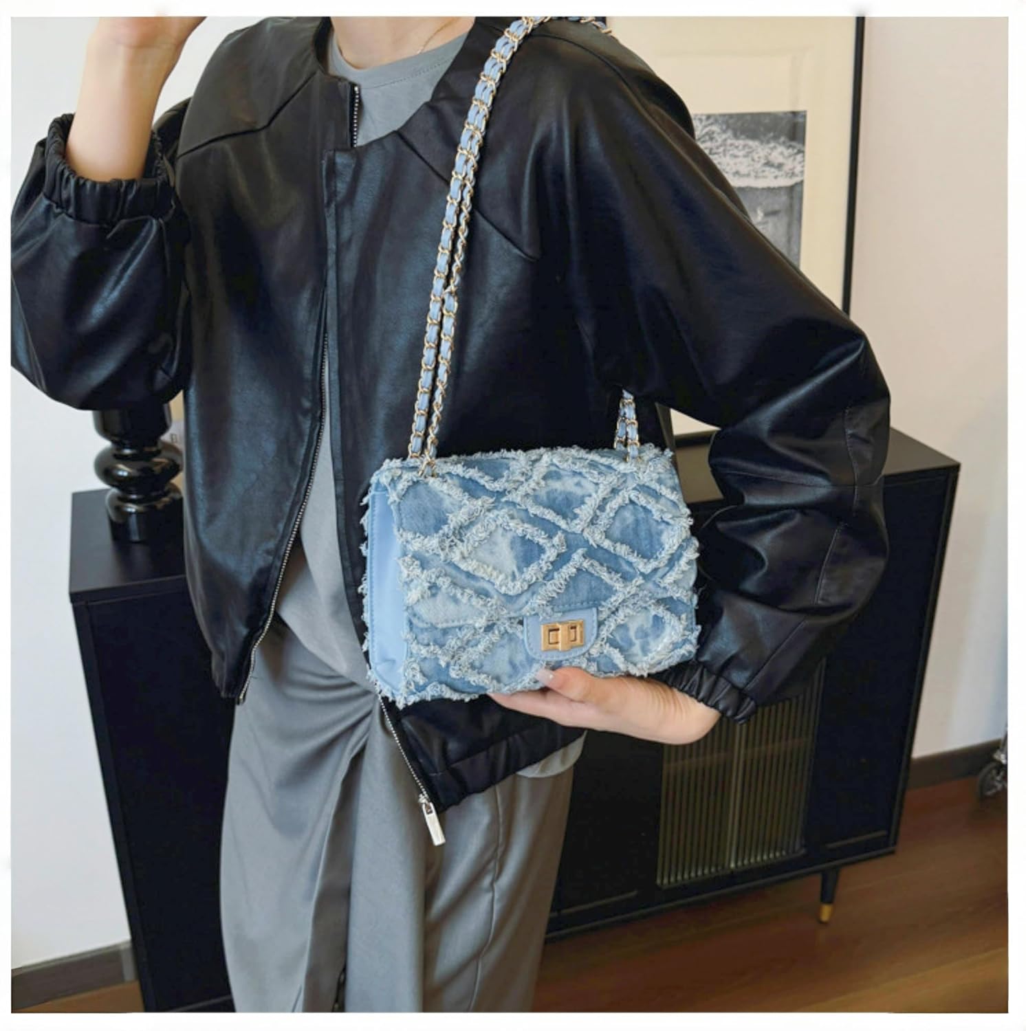 Eiyye Denim Purse Small Crossbody Bag for Women Vintage Jean Purses Clutch Purse with Chain Strap for Casual Party Shopping Vacation - Image 2