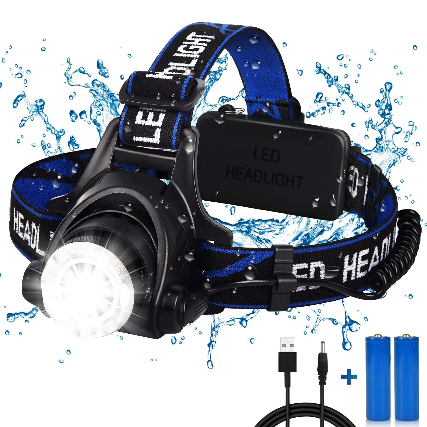 Headlamp Flashlight, USB Rechargeable LED Headlamp Torch, IPX4 Waterproof Headlight with 3 Modes and Adjustable Headband Perfect for Camping, Hiking, Outdoors, Hunting, Running