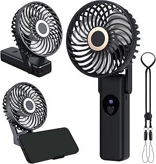 Feybey Handheld Fan Portable Hand Held Fan with 5 Speeds, Mini Fan USB Rechargeable 4000mAh Battery Operated, Foldable Desk Fans Travel Fan with LED Display for Home Office Outdoor Trip, Black