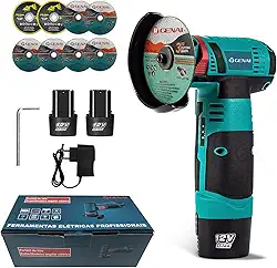 IIGENAI Ferramenta de Lixar e Cortar Esmerilhadeira Lixadeira Sem Fio Portátil Esmerilhadeira 12V 1500 220V (2 Bateria + 8 Pcs Discos de Corte)