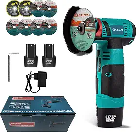 IIGENAI Ferramenta de Lixar e Cortar Esmerilhadeira Lixadeira Sem Fio Portátil Esmerilhadeira 12V 1500 220V (2 Bateria + 8 Pcs Discos de Corte)