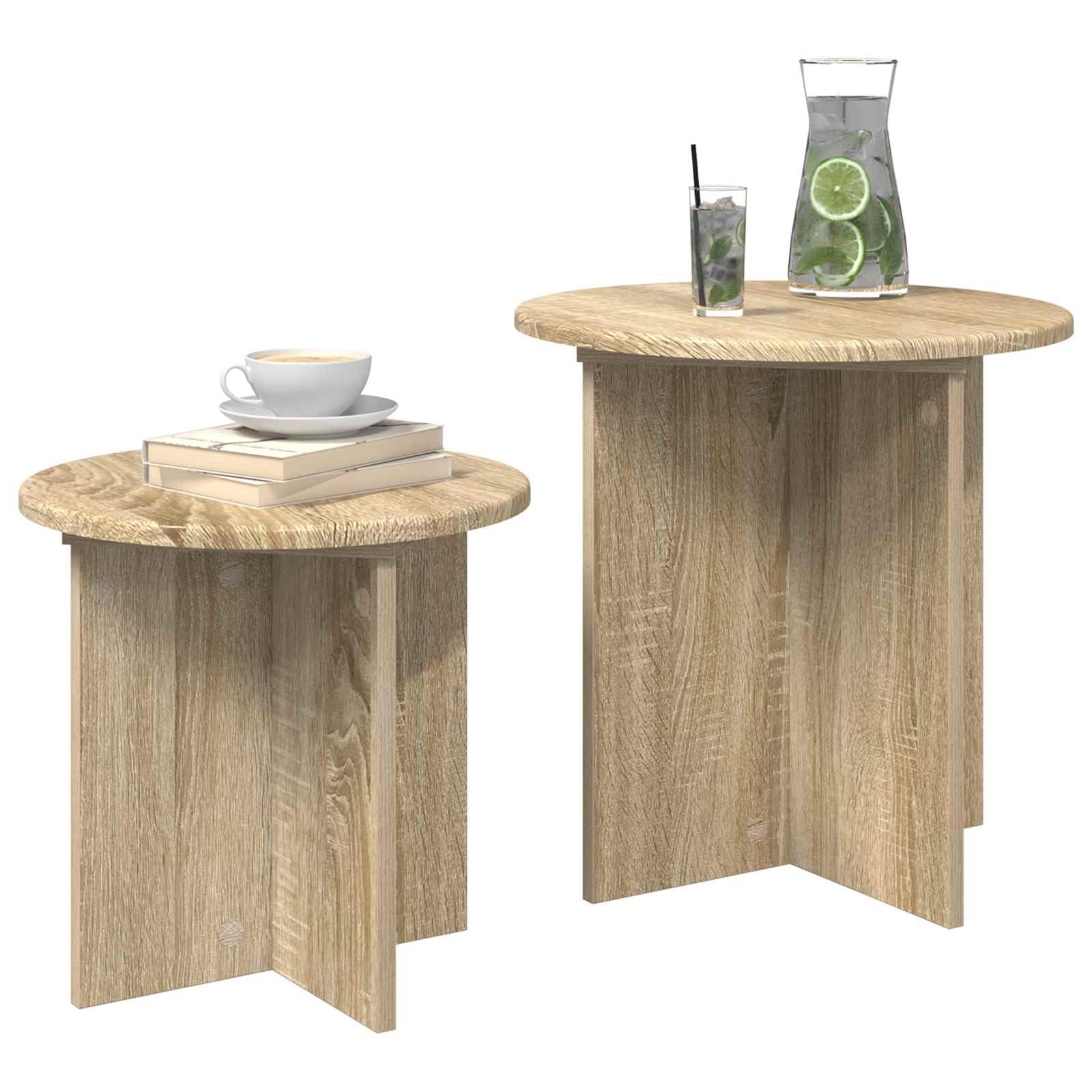 Juego de mesas auxiliares con espacio de almacenamiento, 2 unidades, roble Sonoma, material de madera de roble para salón, dormitorio, pasillo y balcón, ahorro de espacio, versátil