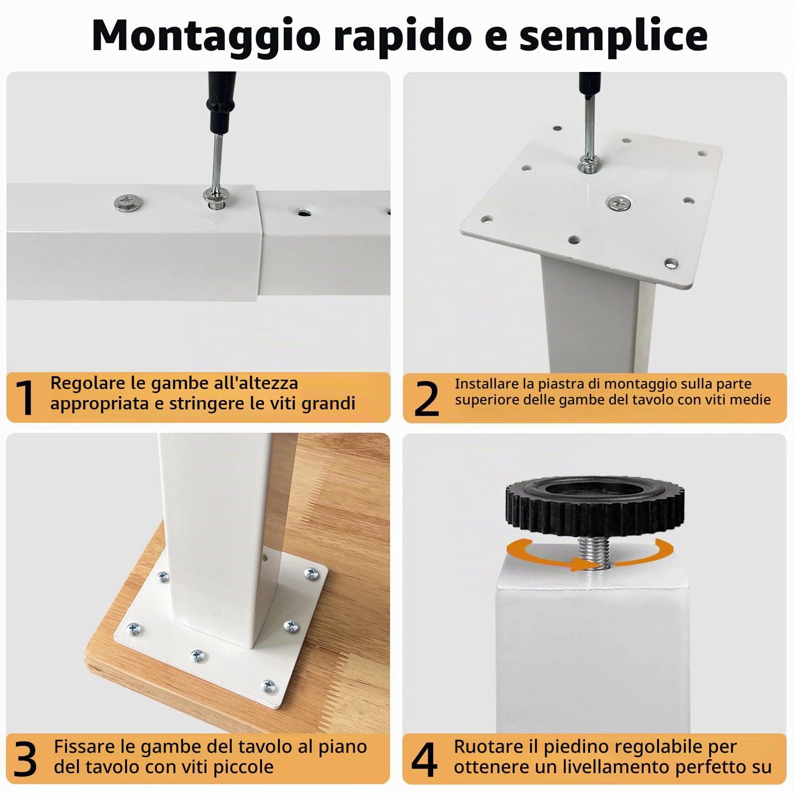 QLLY Set di 4 gambe da tavolo quadrate regolabili, da 60 a 100 cm, per casa e ufficio, fai da te, bianco