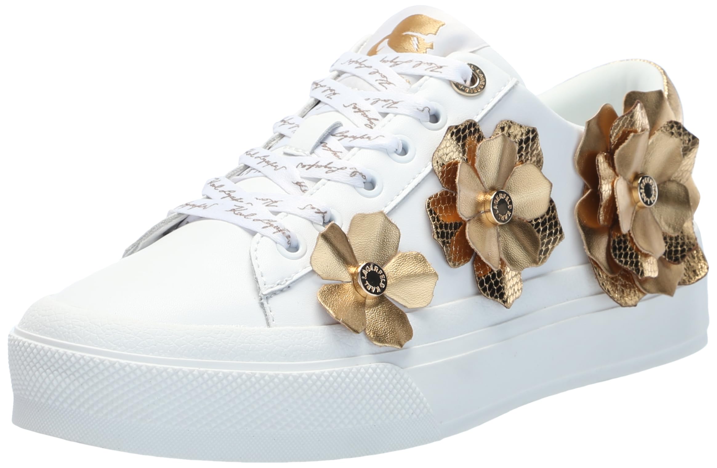 Karl Lagerfeld Womens Georgia Sneaker with Flower Embellishments