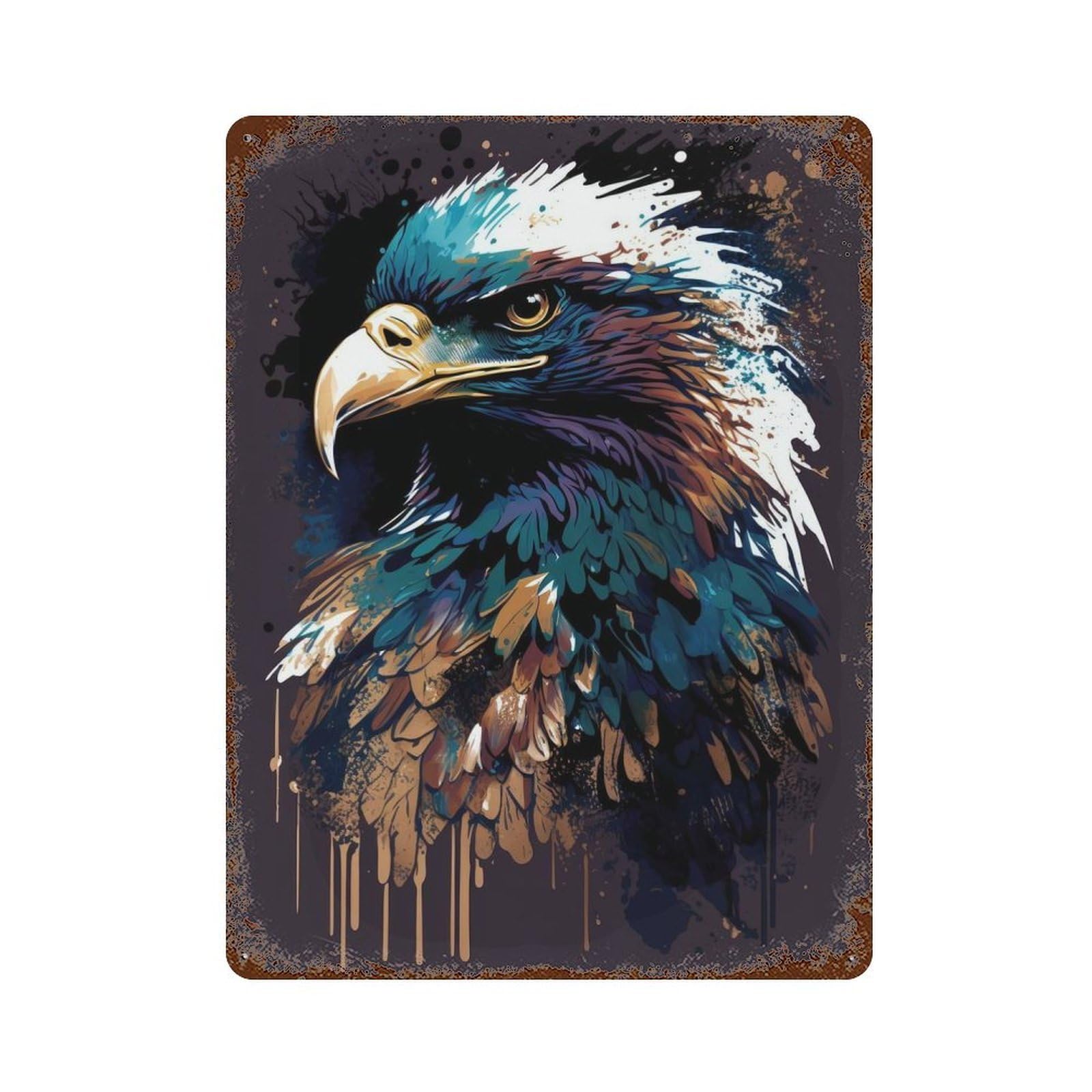 Eagle Art Style 5 Rusty Metal Tin Sign 15.7"x11.8", Farmhouse Wall Decor for Farmhouse, Kitchen And Entryway Decor