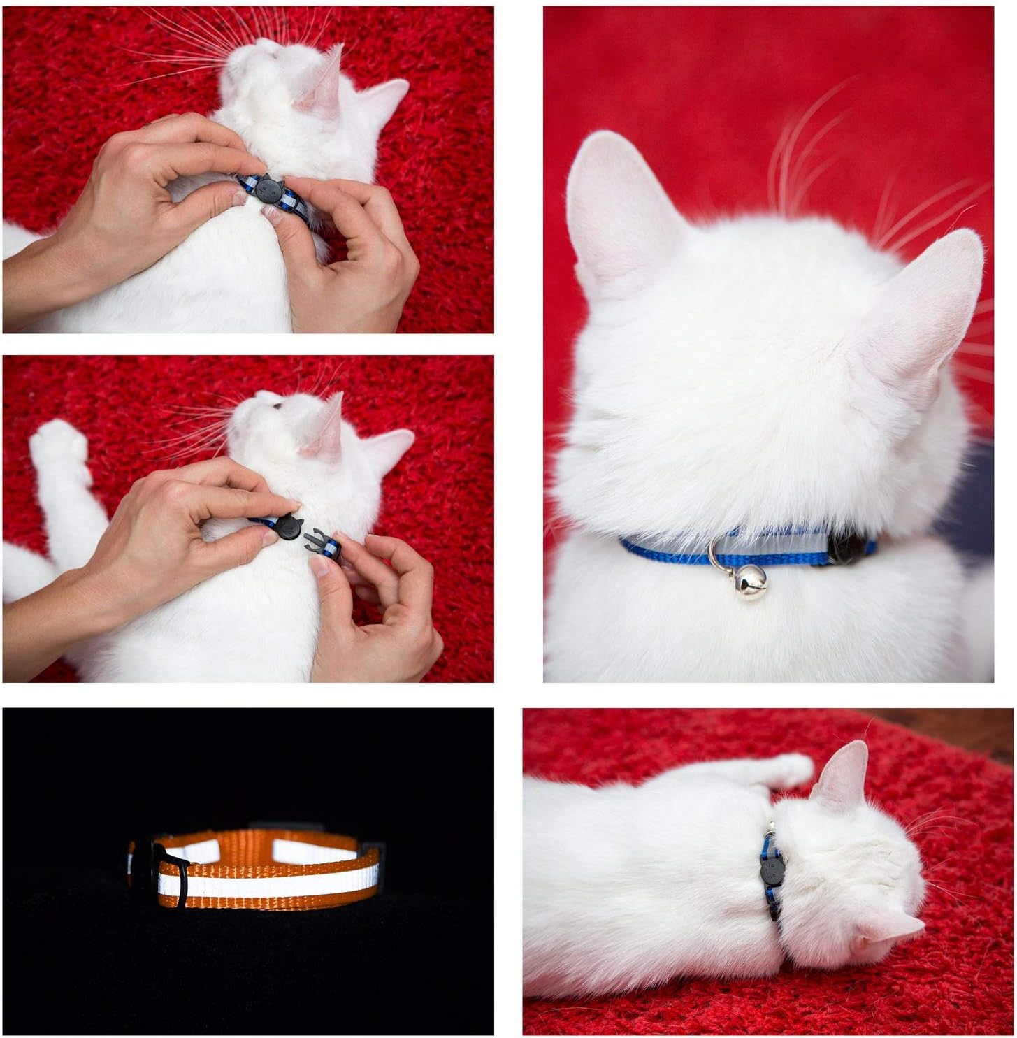Reflective Cat Collar with Bell, Set of 6, Solid & Safe Collars for Cats, Nylon, Mixed Colors, Pet Collar, Breakaway Cat Collar, Free Replacement