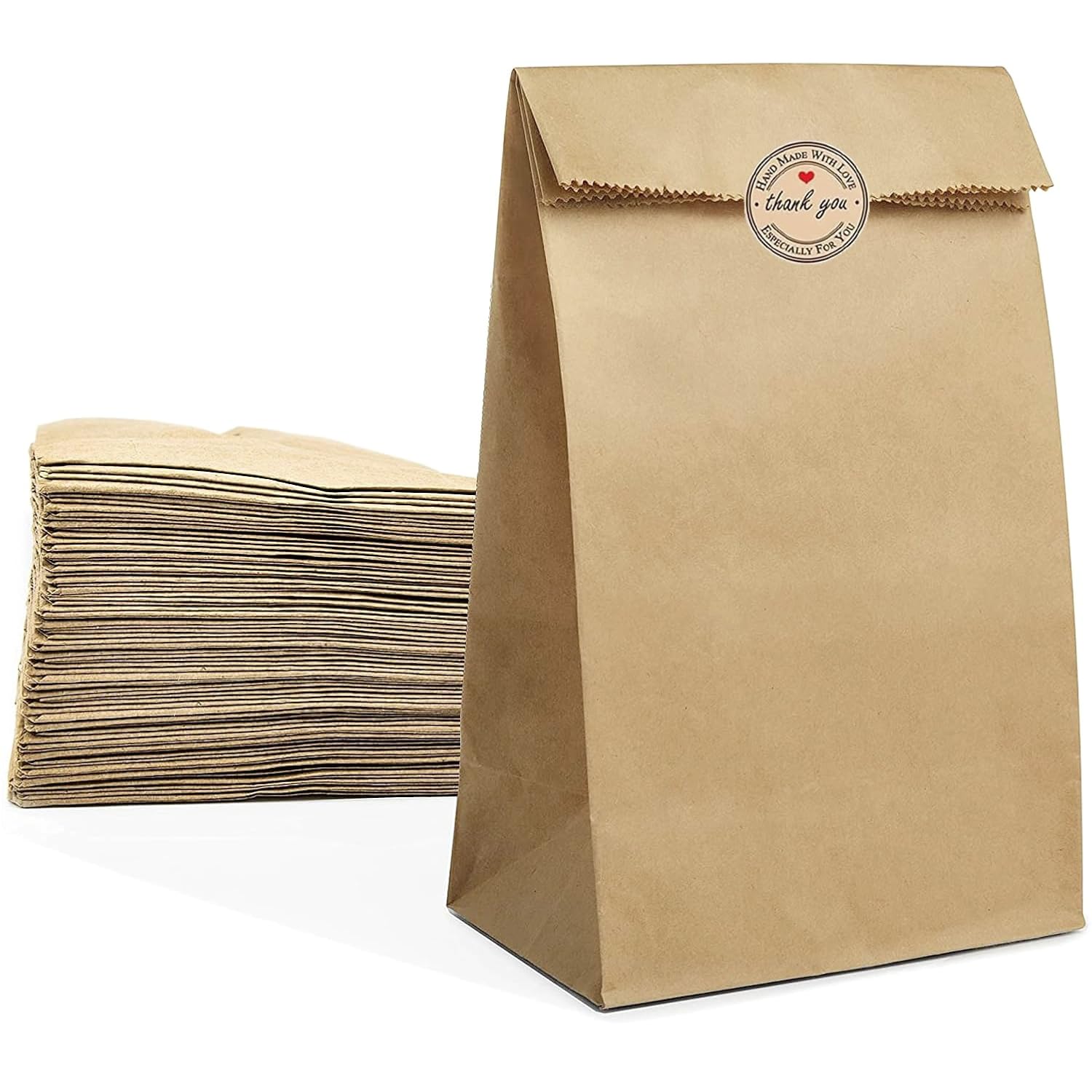 40PCS Papier Geschenk Taschen klein mit Aufkleber, 12x21x7cm Kraft Süßigkeiten Taschen für DIY, Geburtstag, Hochzeit Party Taschen für Geschenk Verpackung