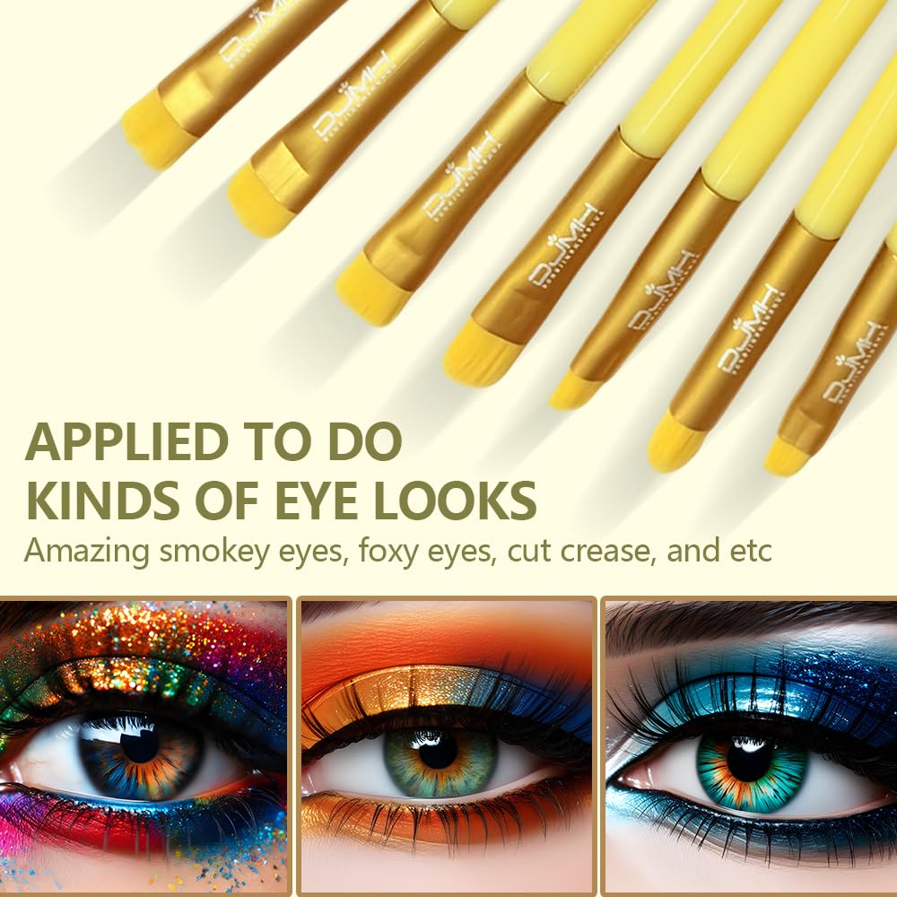 DJMH - Set di 13 pennelli da trucco con custodia, pennelli da trucco professionali con custodia in pelle (giallo)
