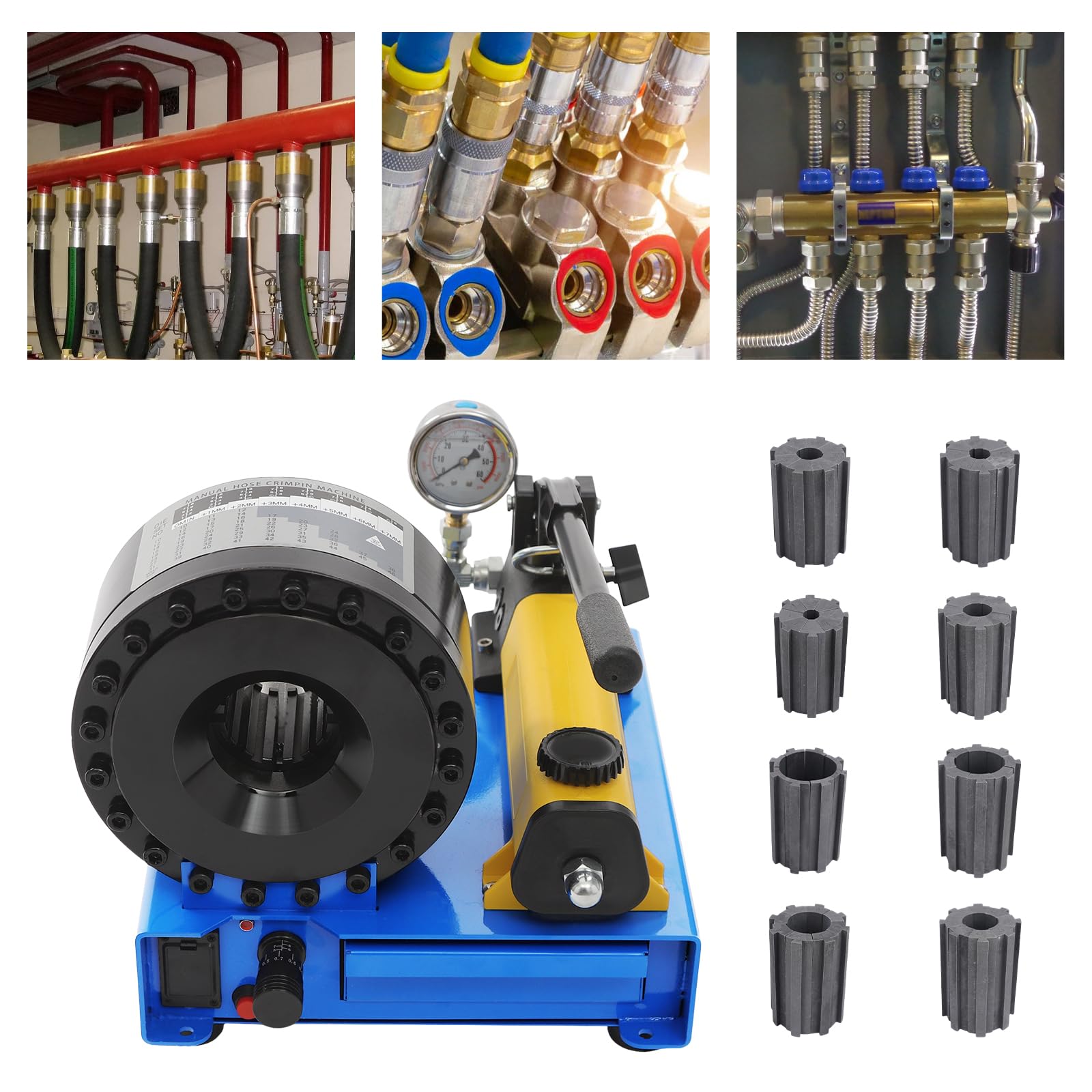 Engarzadora de mangueras hidráulicas con 8 juegos de matrices. Herramienta manual para engarzar mangueras hidráulicas de alta presión, ideal para tuberías de automoción, industriales y de fontanería