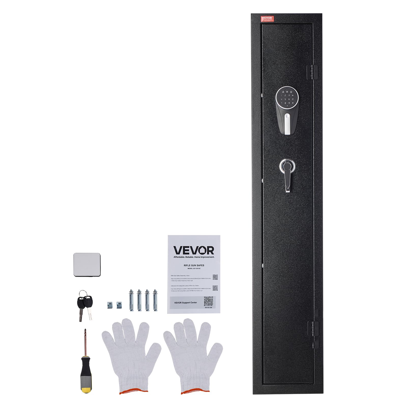 VEVOR Cassaforte per Armi Fuciliera 250 x 220 x 1335 mm, Armadio Ignifugo per Fucili in Acciaio Laminato a Freddo per Impieghi Gravosi con Tastiera Digitale e Chiave, Grande Armadio per Armi Lunghe