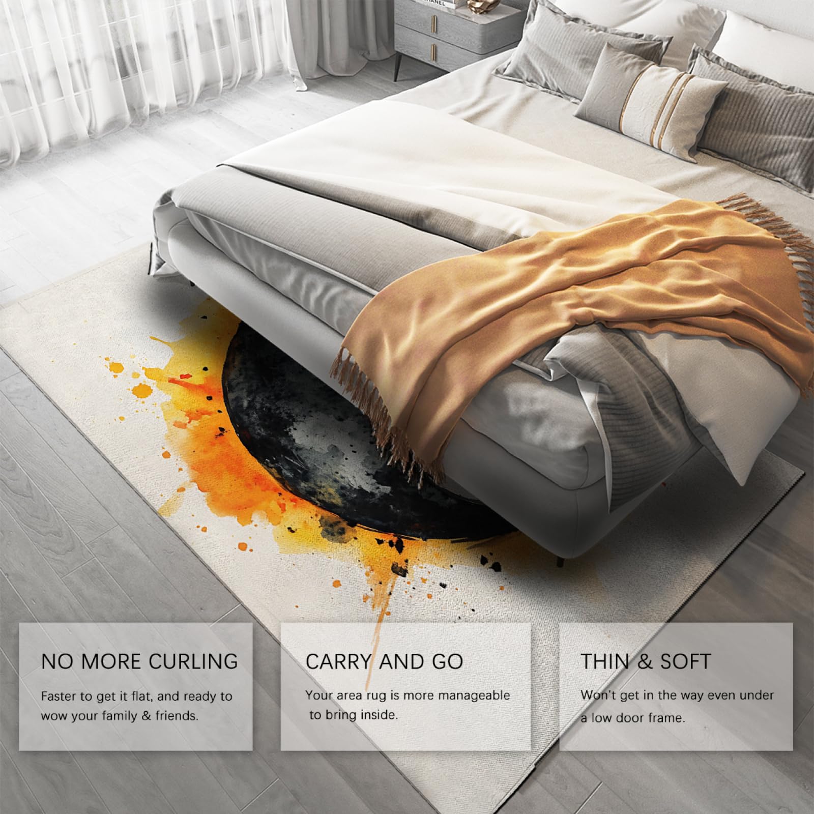 Tapis de méditation Modernes avec Symbole Yin Yang à Poils Ras Facile d’Entretien Tapis inspiré de l’Aquarelle pour Salle de méditation ou Style décor taoïste 160x230cm