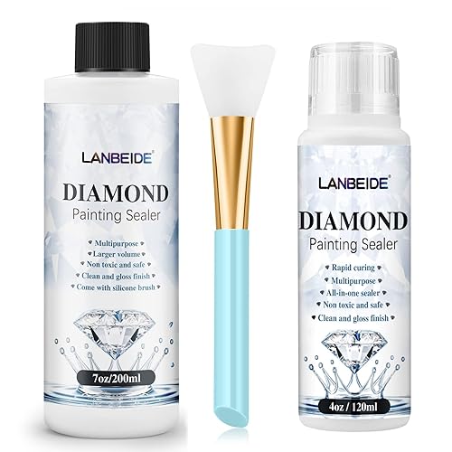 LANBEIDE Sellador de pintura de diamante 6.8 fl oz+4.1 fl oz + cepillo de silicona, pegamento de pintura de diamante 5D permanente de agarre y