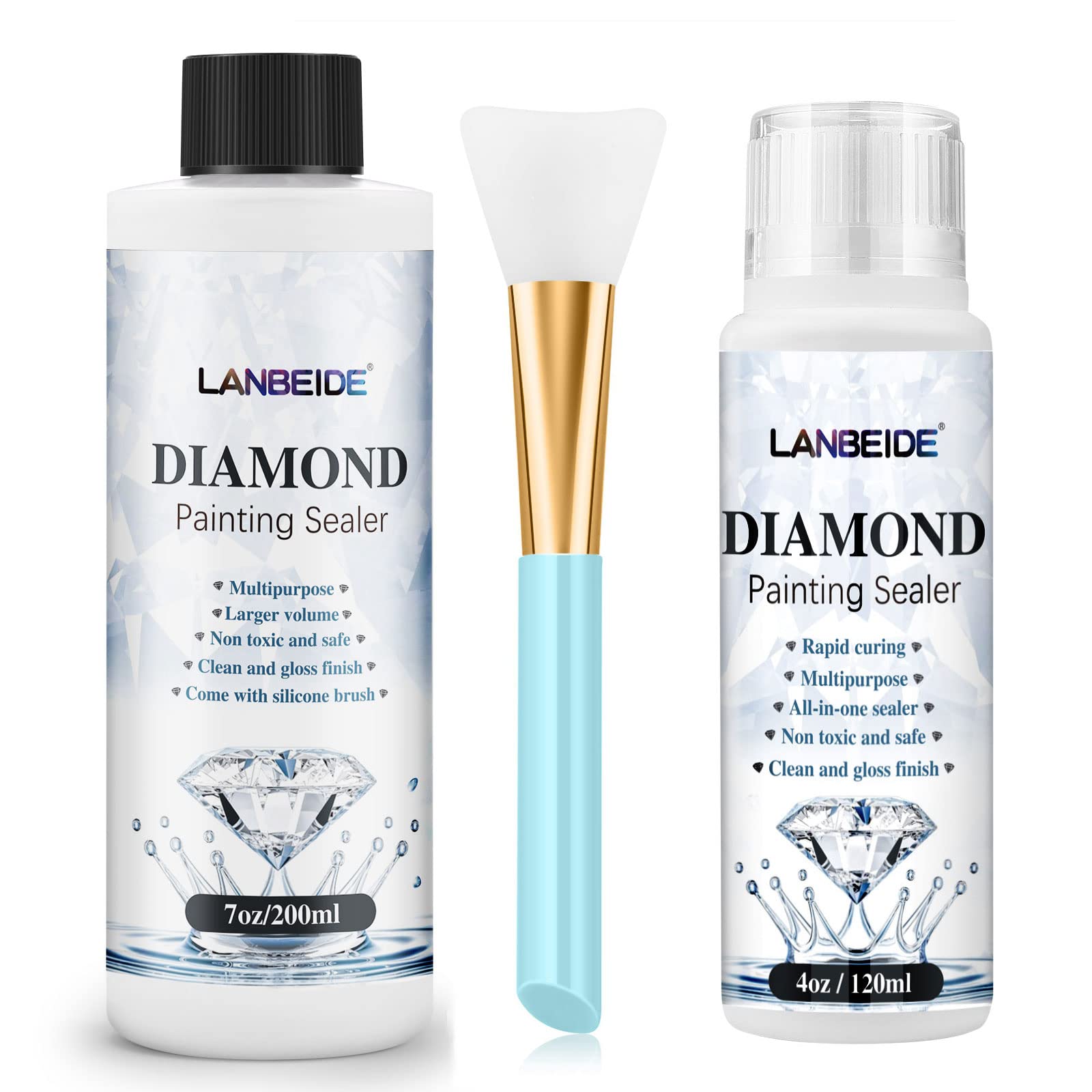 LANBEIDEDiamond Painting Sealer 200ML+120ML+Silicone Brush, 5D Diamond Painting Glue Permanent Hold & Shine Effect Sealer for Puzzle Glue