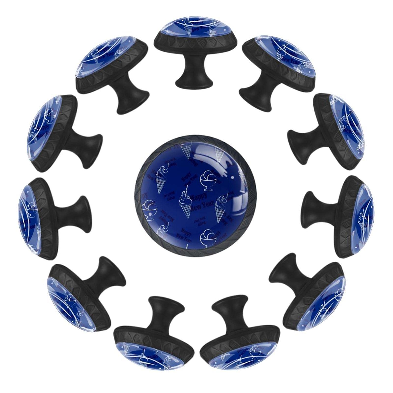 Boutons de tiroir crème glacée bleu 35mm, lot de 12 poignées décoratives ronds