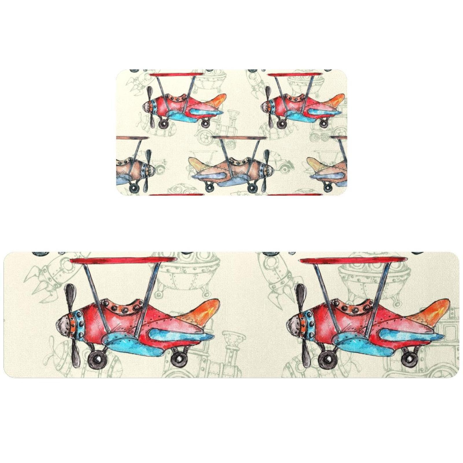 Alfombrillas de cocina absorbentes con estampado de avión steampunk y base antideslizante