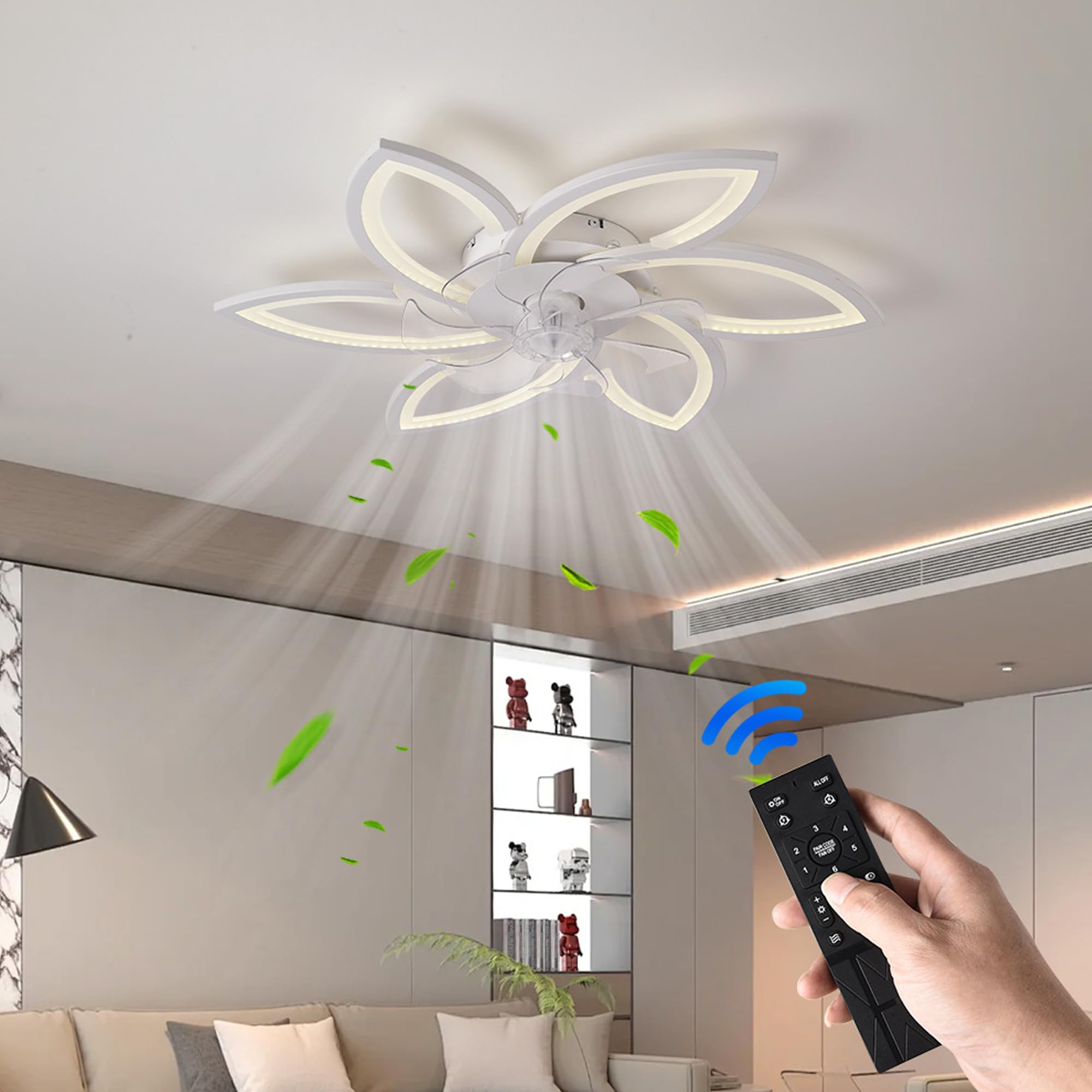 Ventilator Deckenleuchte,LED Deckenventilator mit Beleuchtung,Dimmbare Ventilator Deckenlampe Mit Fernbedienung und APP,Leise Fan Lampe,für Wohnzimmer Esszimmer Schlafzimmer Licht (Weiß, 78cm/60w)