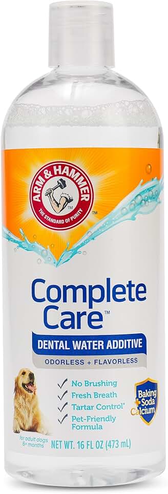 Arm & Hammer 狗牙科水添加劑口氣清新劑，無味無味口腔護理解決方案，用於控制牙菌斑和牙垢，每日無需刷牙，為狗提供牙齒支持，16 液體盎司