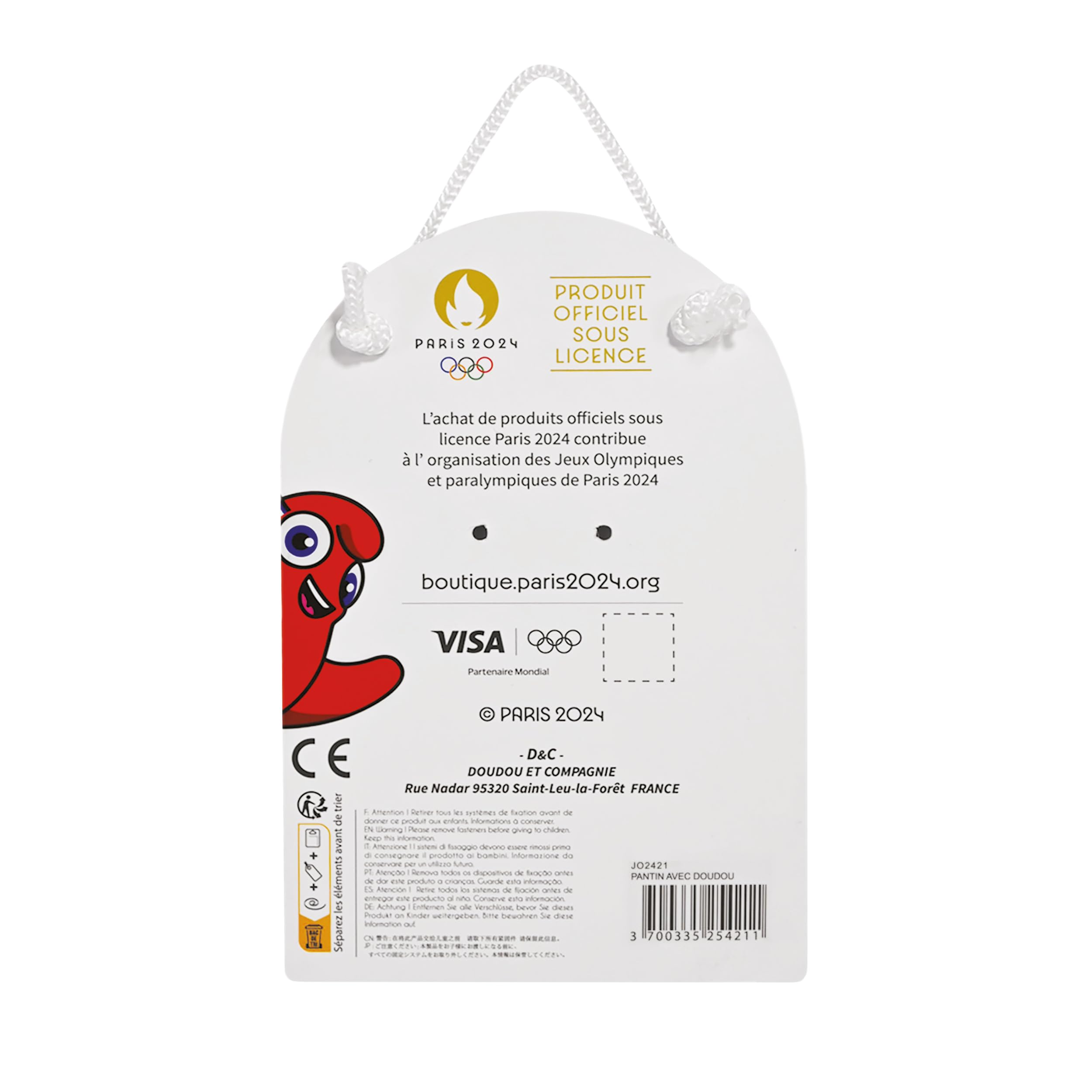 Doudou et Compagnie - Figura Mascotte Phyrge Oly - Licenza ufficiale dei Giochi Olimpici di Parigi 2024 - Grande statuetta per bambini da 3 anni e più - 25, 5 cm - Rosso - JO2506