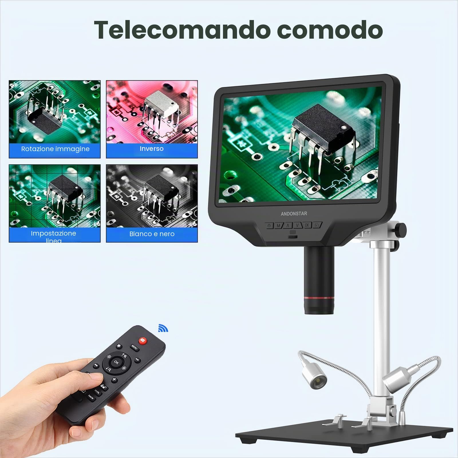 Andonstar AD409 - Microscopio digitale Pro HDMI, microscopio per saldatura da 10,1", microscopio elettronico USB 300X per saldatura PCB professionale, circuito stampato, supporta PC Windows