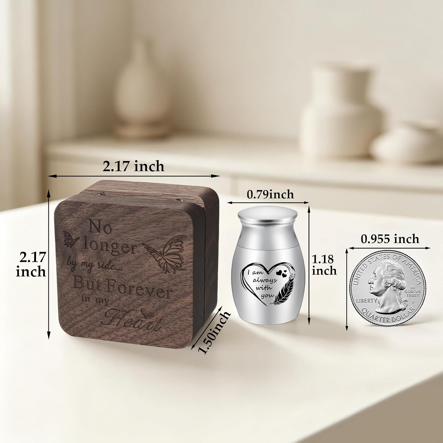 Dletay Mini Urns for Human Ashes Memorial Small Cremation Urns for Men Women Ashes Keepsake with Square Wooden Box 1.18 Inches Funeral Sharing