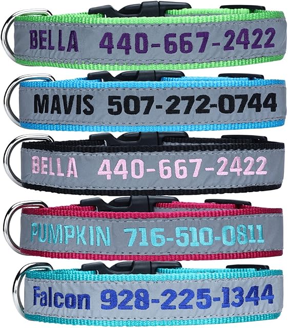Personalised Dog Collars,Custom Reflective Dog Collar with Pet Name & Phone Number,Embroidered ID collar,multiple color, 4 Adjustable Sizes: XS, S, M, L