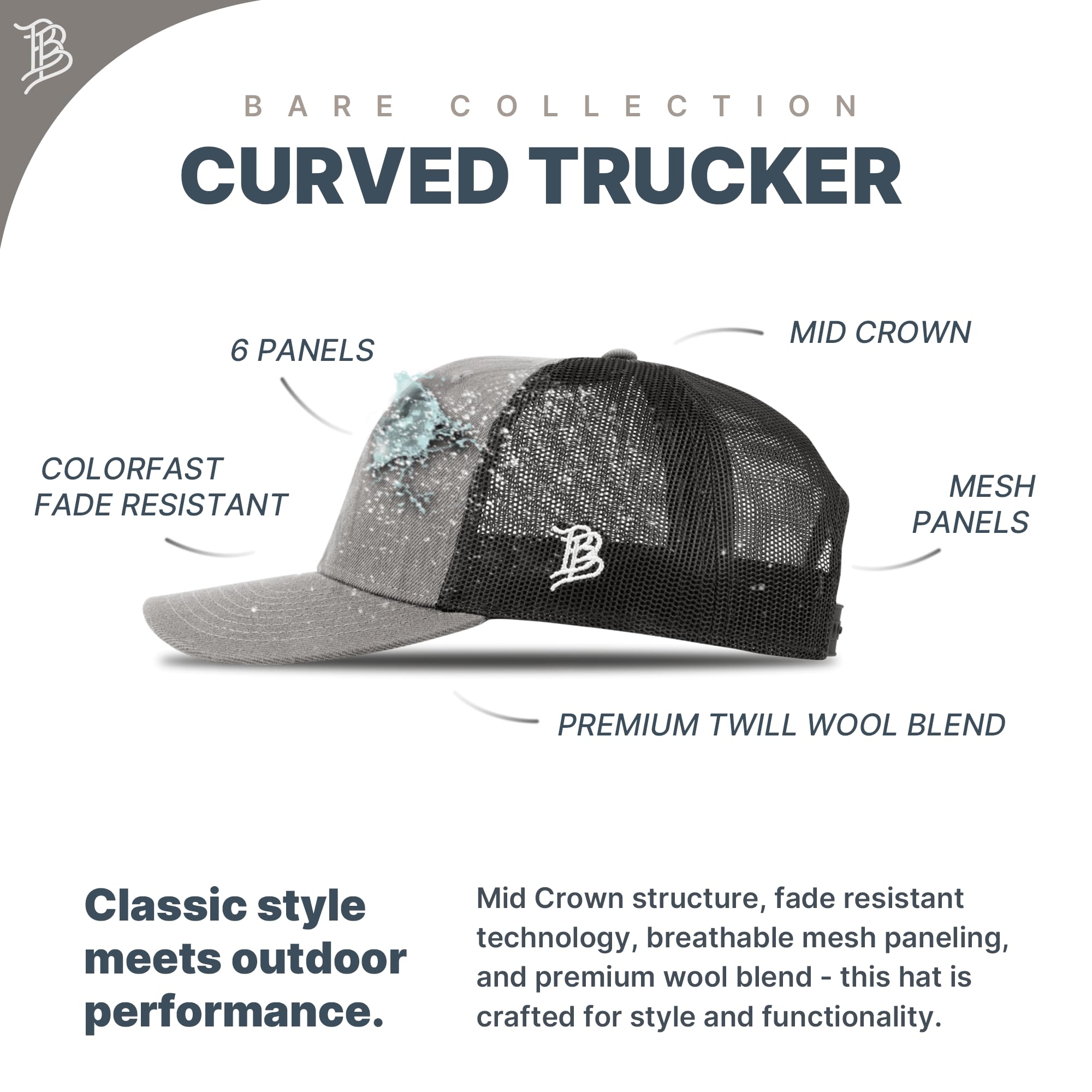 Branded Bills Texas Vintage PVC Heather Grey Curved Trucker, Lightweight, Comfortable Baseball Cap