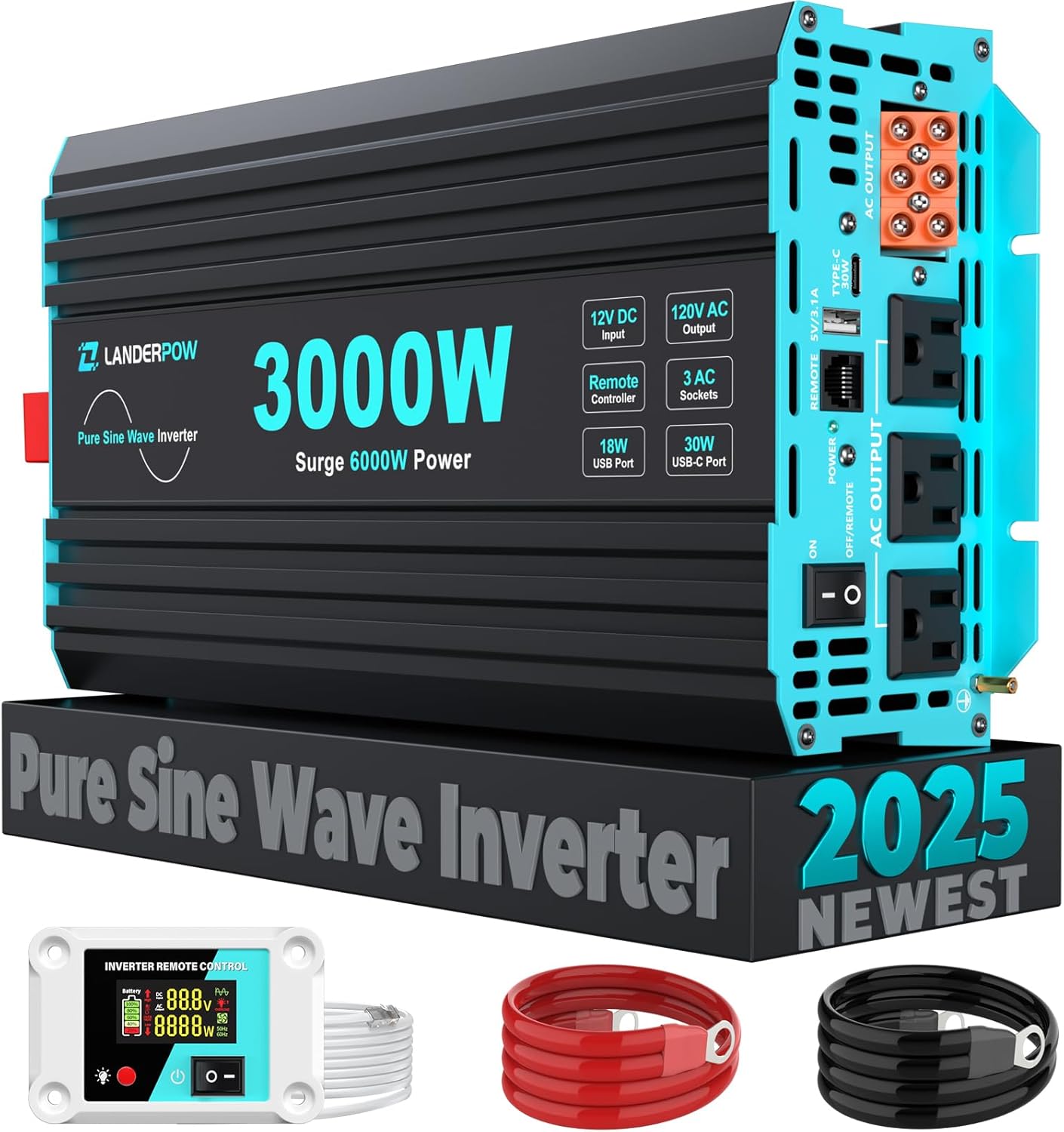 3000W Pure Sine Wave Inverter 12V to 120V for RV & Off-Grid