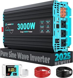 3000 Watt Pure Sine Wave Inverter 12V DC to 120V AC for RV, Truck, Solar, Home, Off-Grid, Power Inverter with 3 AC Outlet, 30W USB-C, 5V 3.1A USB, Hardwire Port, Remote Control, Surge 6000W