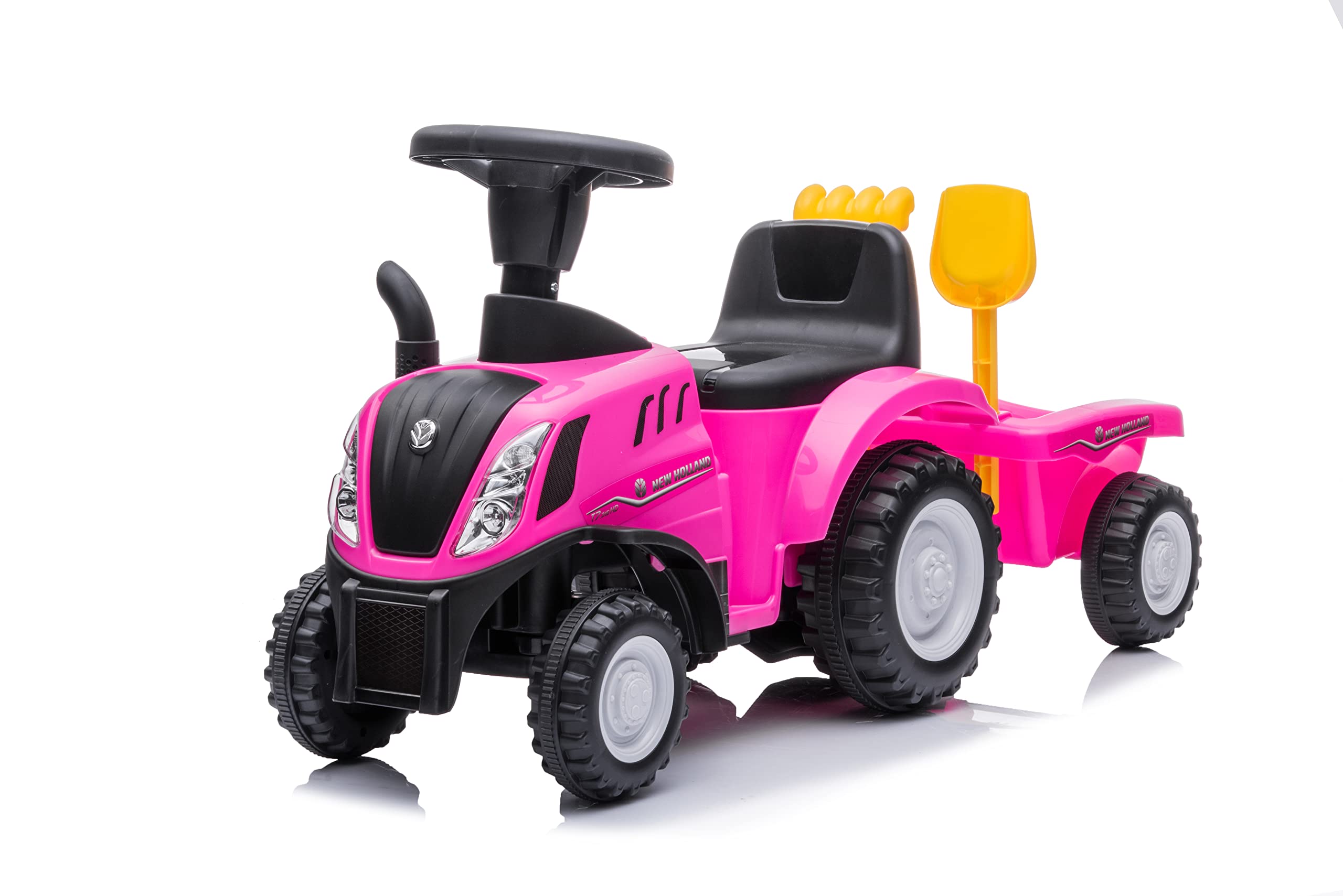NINODOVAE Trettraktor für Kinder, Rutschauto für Kinder, New Holland lizenziert, Hupe, Musik & Lichtfunktionen, 12-36 Monate (Rosa)