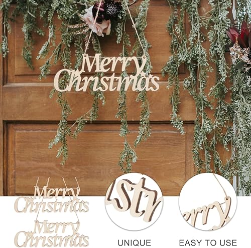 Miniatura 9 de EXCEART 2 letreros de madera para puerta de Navidad, decoración de pared de Feliz Navidad para decoración interior del hogar, letrero colgante