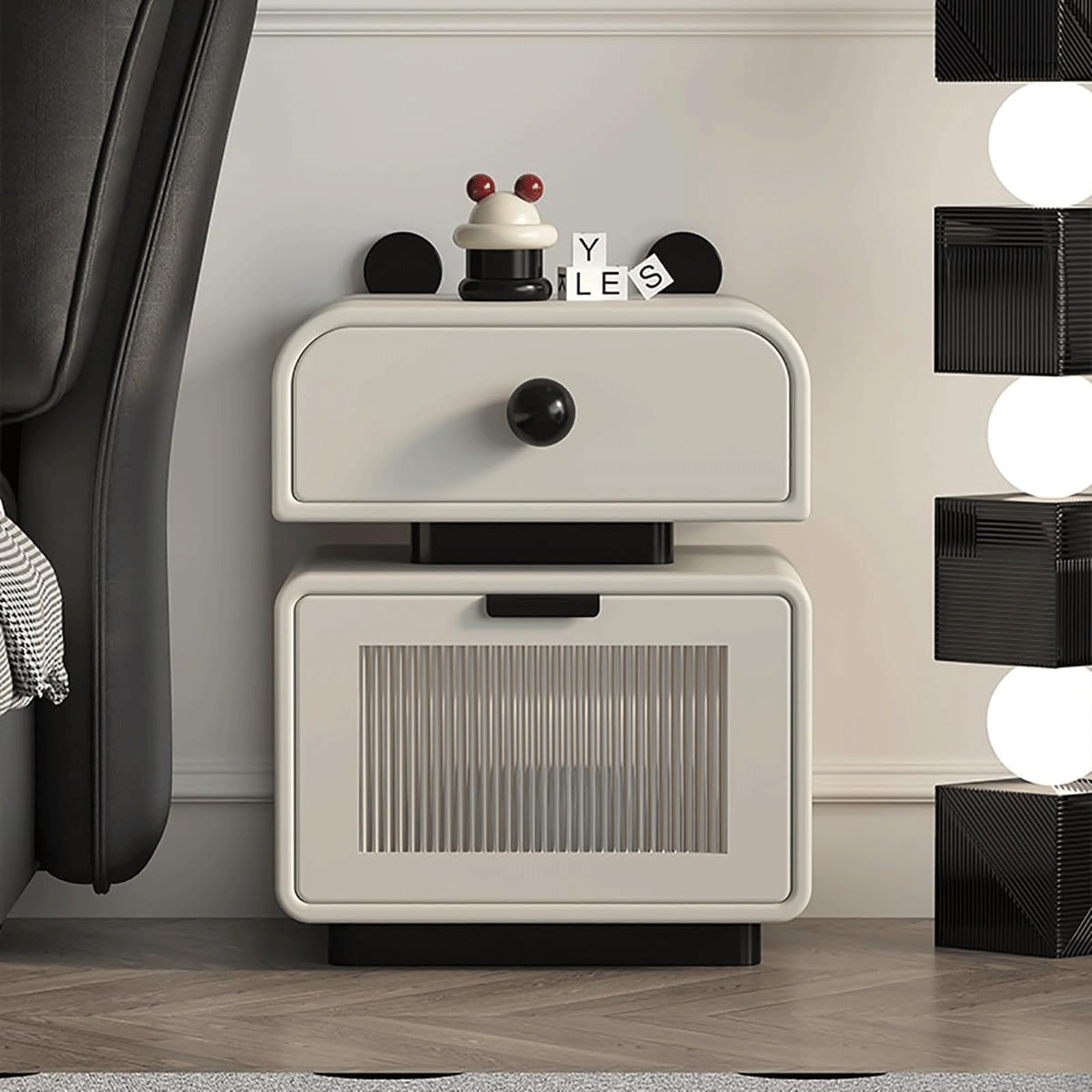 SXZenSpace Creative Nightstand with 2 Drawers and Rounded Handles Bedside Cabinet Portable Table for Bedroom Cute Side Table(White,30cm)