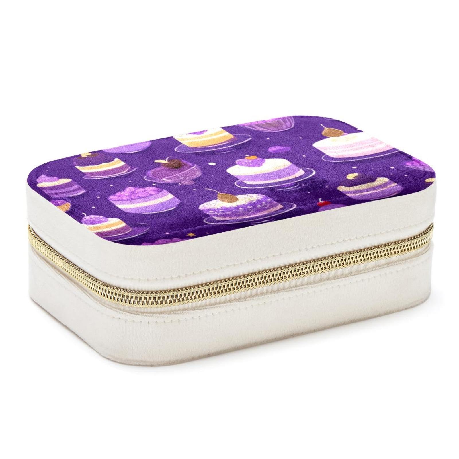 Boîte à bijoux double couche et étui de voyage portable motif dessert violet