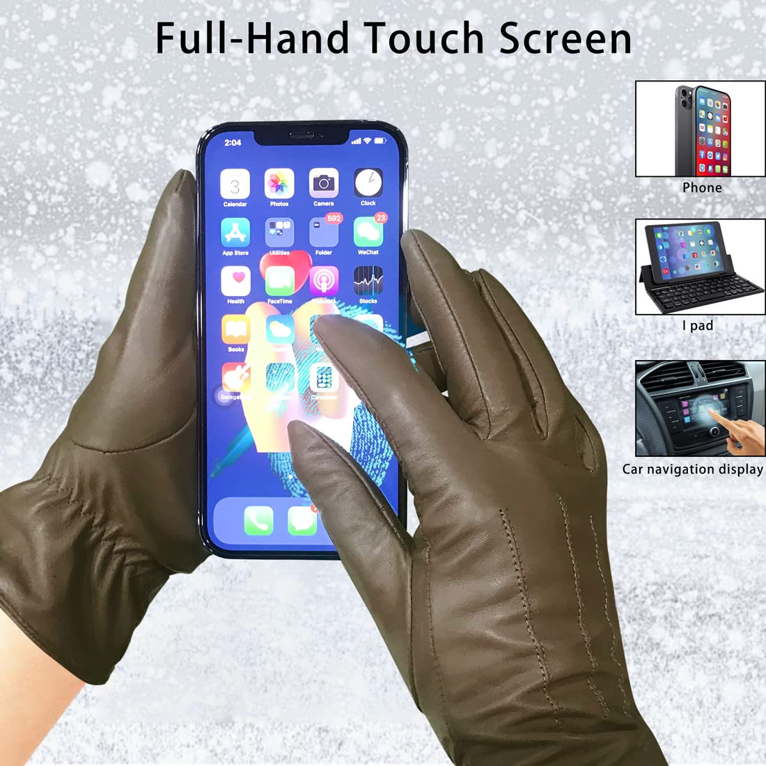 Harssidanzar Guanti invernali da donna in pelle Fodera in caldo cashmere Touch screen Finitura vintage GL017EU