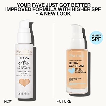 Pacifica Ultra CC Cream Radiant Foundation SPF 17 (Natural Medium) Medium-Coverage Tinted Moisturizer + Mineral Sunscreen, Dewy Finish, 1 fl oz