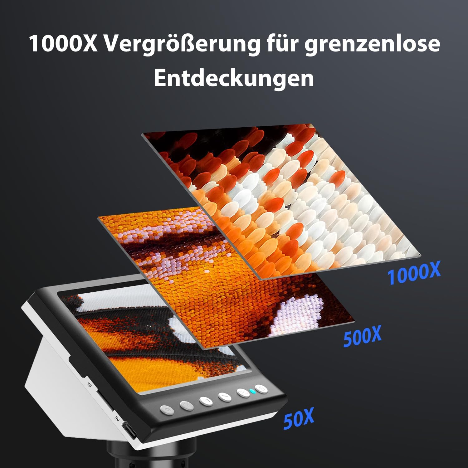 Hayve Digital Mikroskop, 4,3 Zoll LCD Mikroskope, 1080P USB Mikroskope mit 8 Einstellbaren LED Licht, Mikroskop für Kinder, Erwachsene, Kompatibel mit MacOS Windows