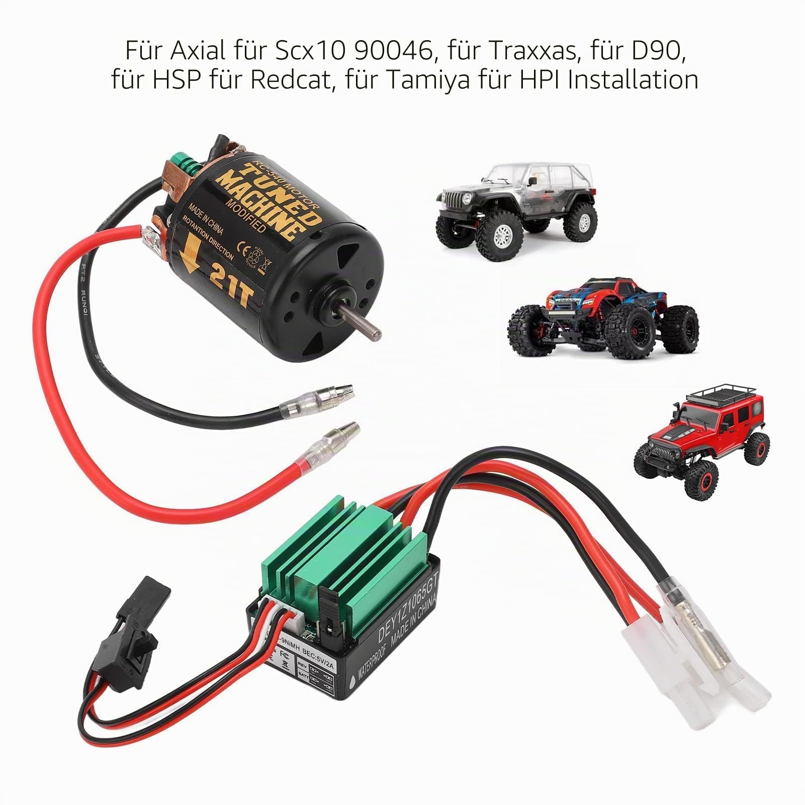 VBESTLIFE Brushed Motor ESC Combo, Brushed Motor ESC Combo mit 540 21T Brushed Motor 65A Wasserdicht Green Brushed ESC RC Car Complete Motors Elektromotoren & Teile